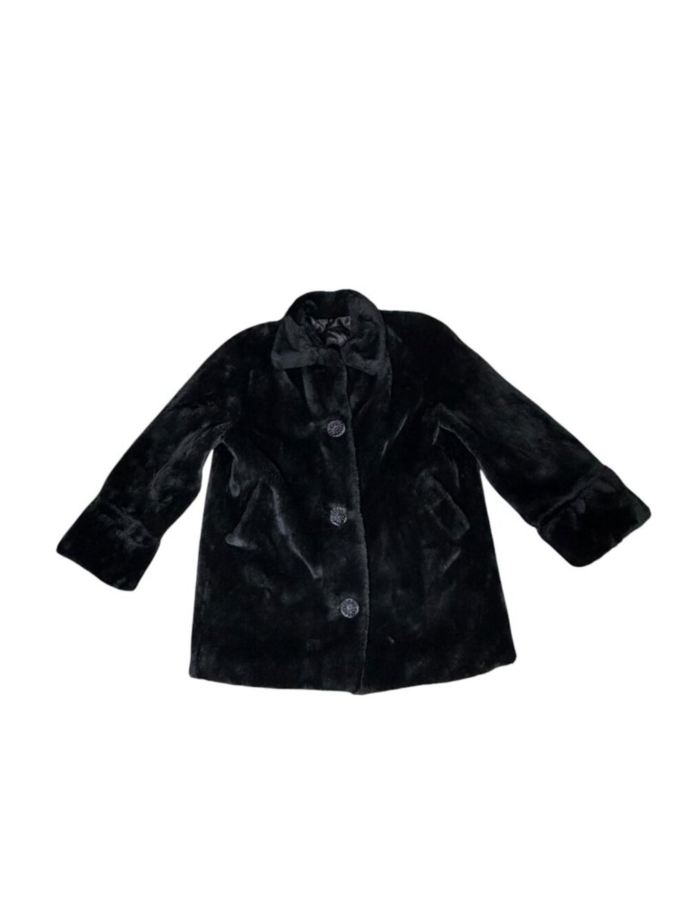 Vintage 1990s Black Faux Fur Equestrian Lined Coat Women's XL